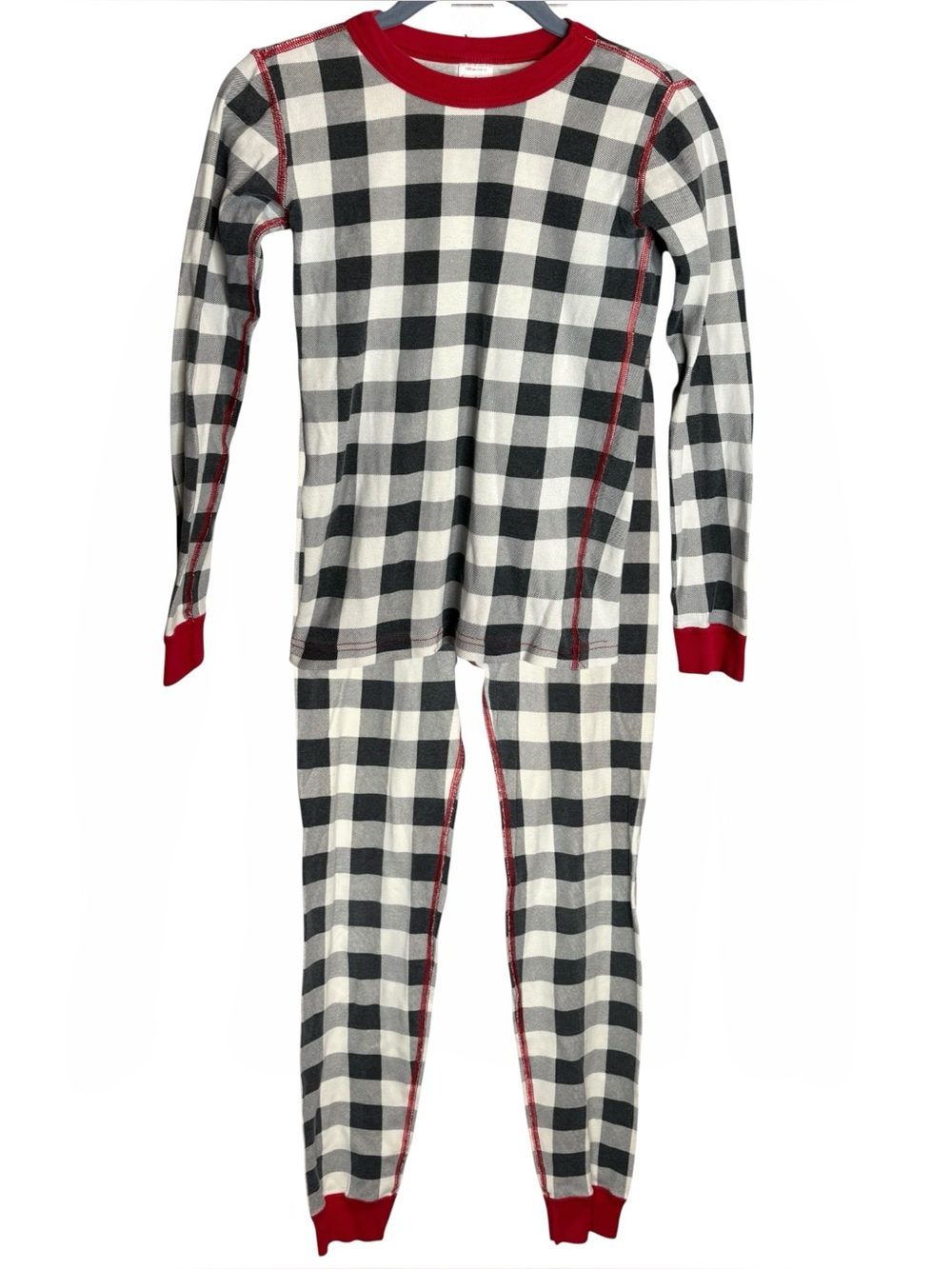 Hanna Andersson pajama set Black White Buffalo Plaid kids size 12 organic cotton